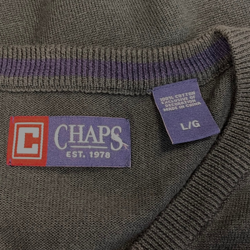 Chaps Green Cotton Knit V-Neck Sweater Vest Men's Large Classic Preppy L - Picture 5 of 5